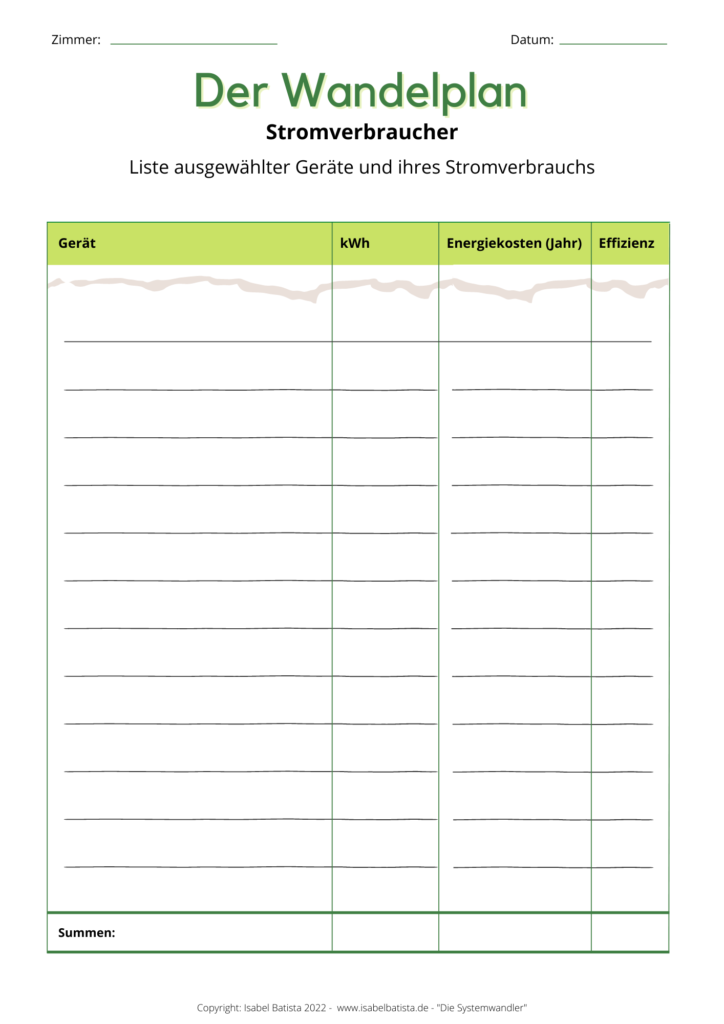 Vorlage zum Erfassen des eigenen Stromverbrauchs